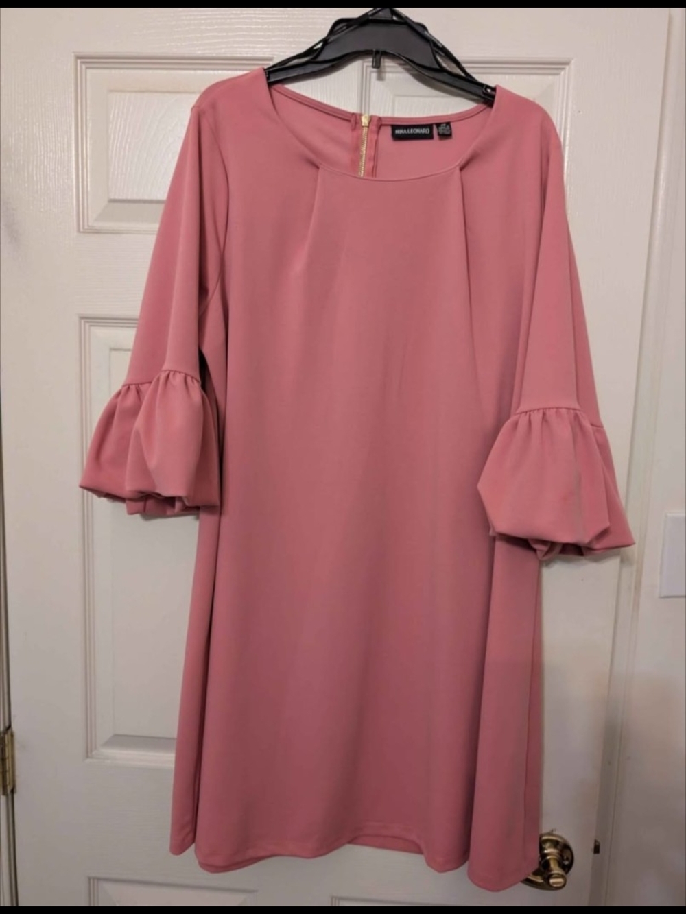 Rose Pink Bell-Sleeve Shift Dress By Nina Leonard